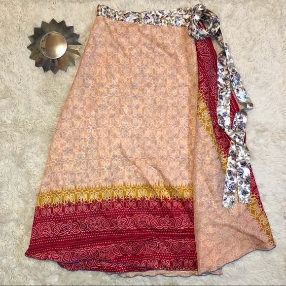 Wevez Dresses & Skirts - Full Length Reversible Silk Boho Sari Wrap Skirt